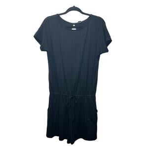 Anrabess Women's Short Sleeve Black Romper Size Large Side Pockets Stretch